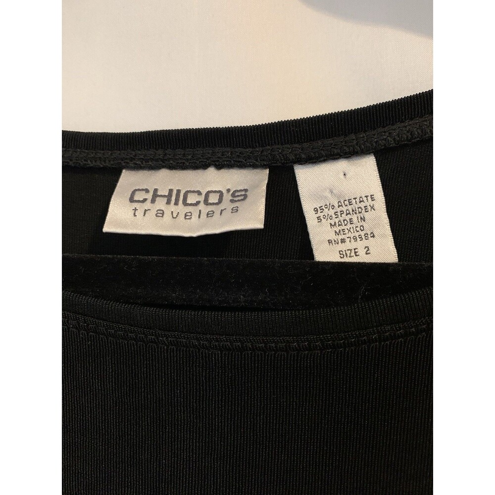 Chicos Travelers Size 2 Womens Large Top Black Tank Layering Stretch Slinky - Picture 3 of 6